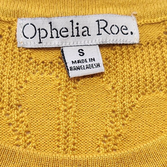 Ophelia Roe Puff Sleeve Gold Yellow Medallion Knit Eyelet Sweater Size S - Picture 8 of 14